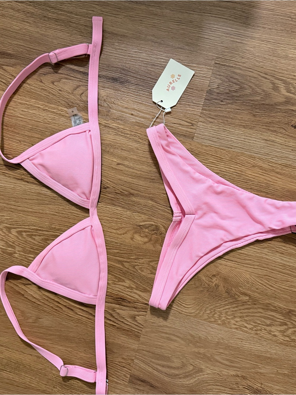 Aurelia Pink Ribbed Triangle Bikini Set